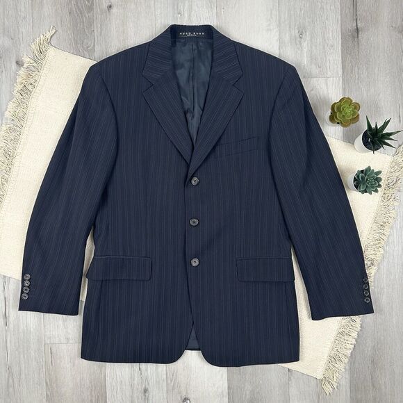 Hugo Boss Other - Hugo Boss Sport Coat Angelico Lucca Wool Blend Blazer Mens 36S Navy Striped
